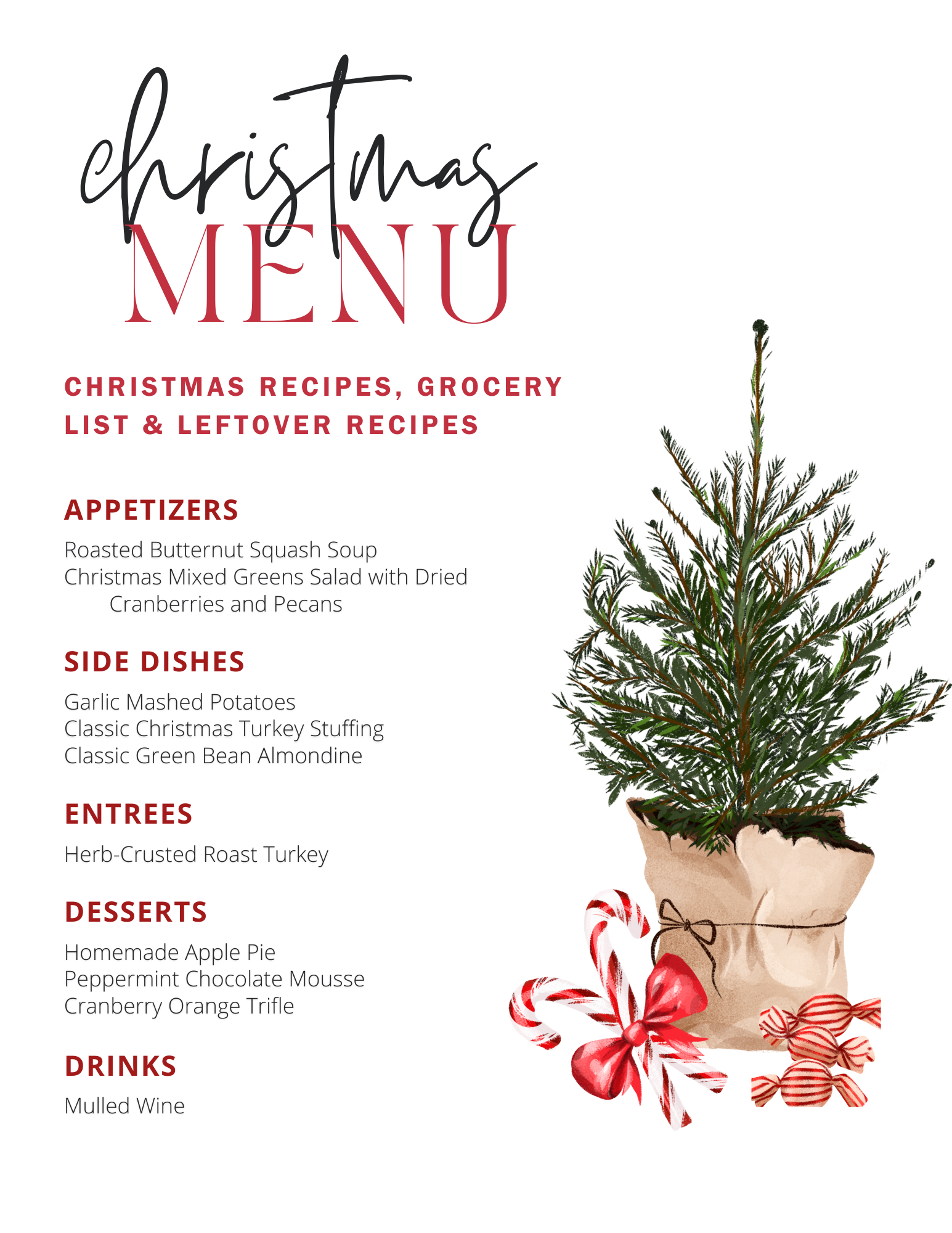 Christmas Menu Recipes and Grocery List