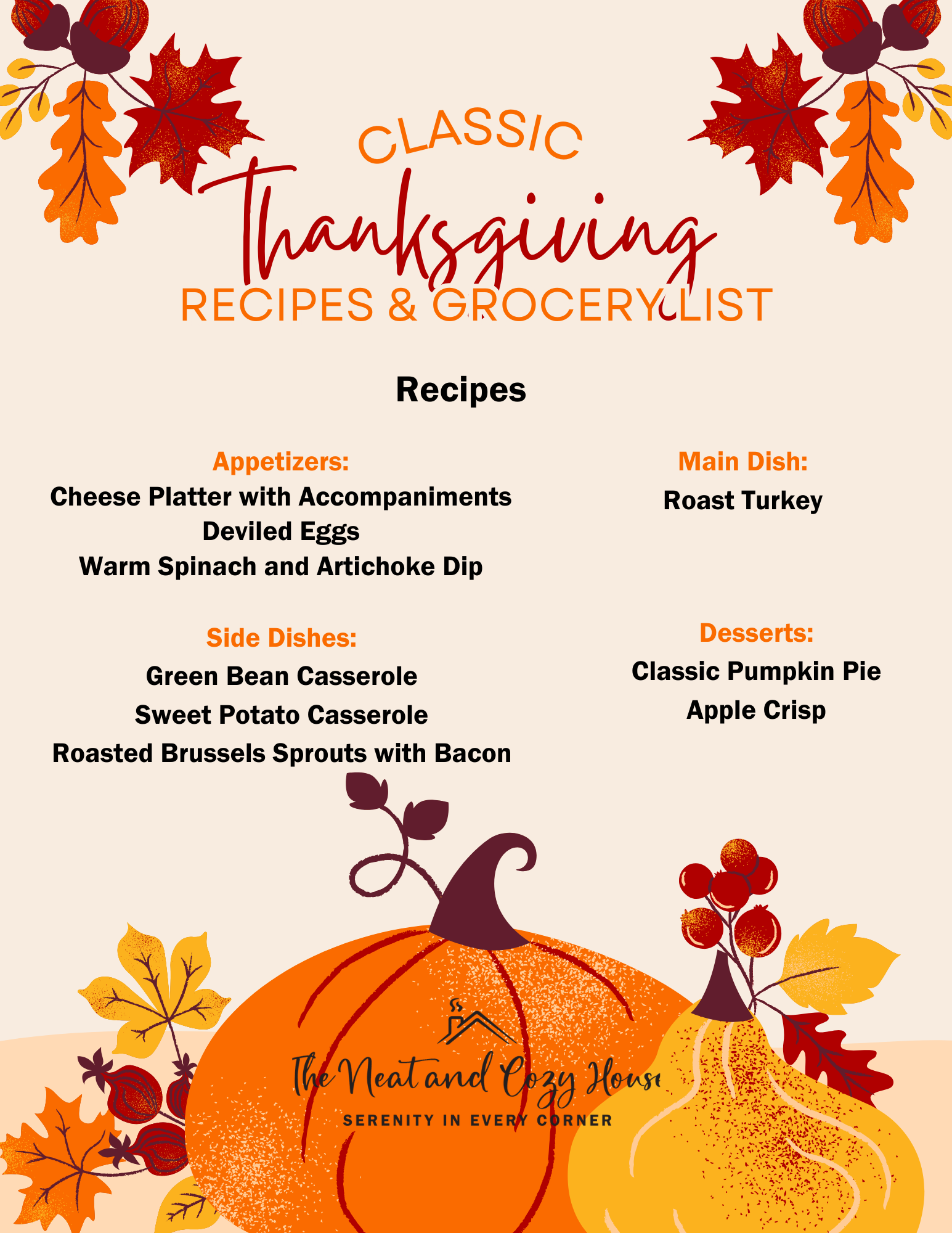 Thanksgiving Recipes & Grocery List