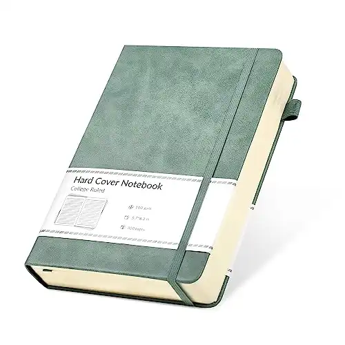 CAGIE Lined Journal Notebook, 320 Pages College Ruled Notebook, 100 Gsm Paper Thick Journal, A5 Hardcover Leather Journals for Writing, 5.7x8.3In, Green