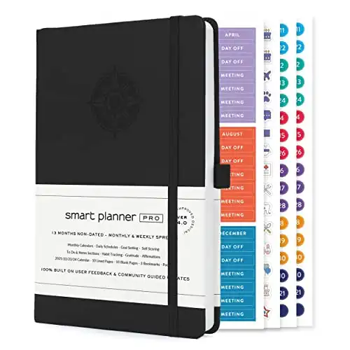 Smart Planner Pro – Small 8.6 x 5.7 inches (A5) – Undated Agenda Daily Planner – Tested & Proven to Achieve Goals & Increase Productivity, Time Management & Happiness with Weekly, Mo...